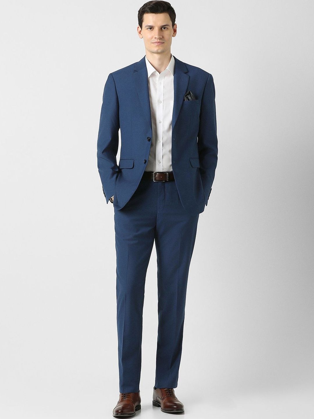 Peter England Elite Notched Lapel Slim Fit 2 Piece Blazer and Trousers Suits-image-13