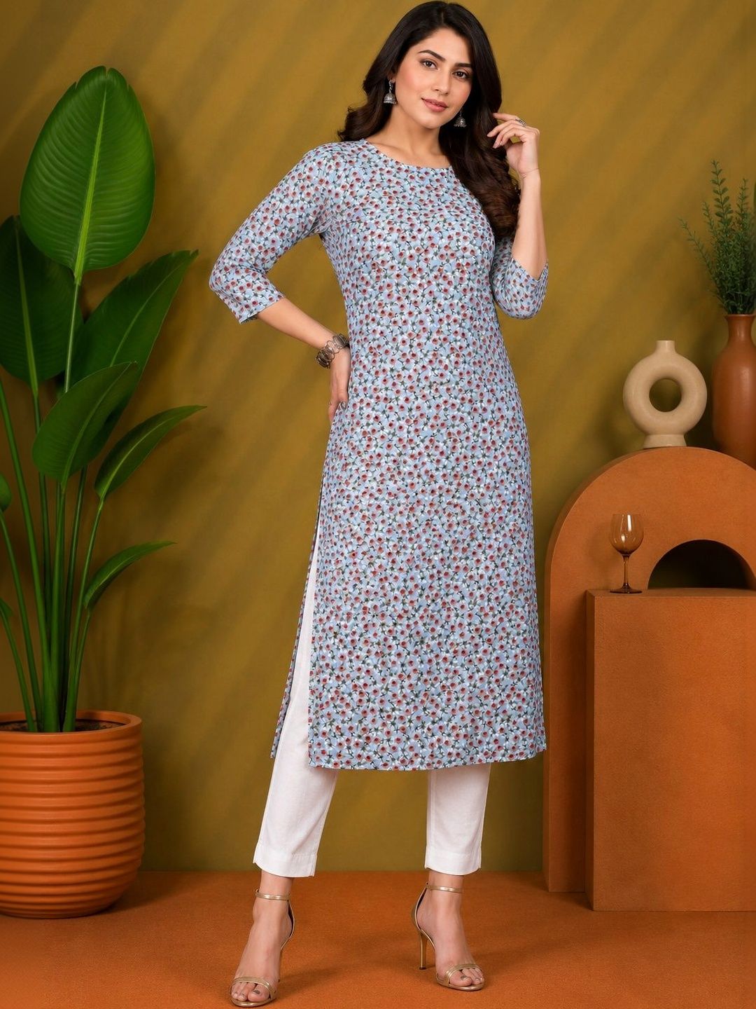 JANKHANA Women Floral Printed Indie Florals Crepe Kurta-picture-29