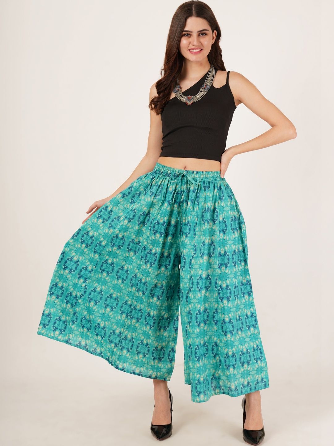Sangria Printed Flared Cropped Palazzos-picture-31