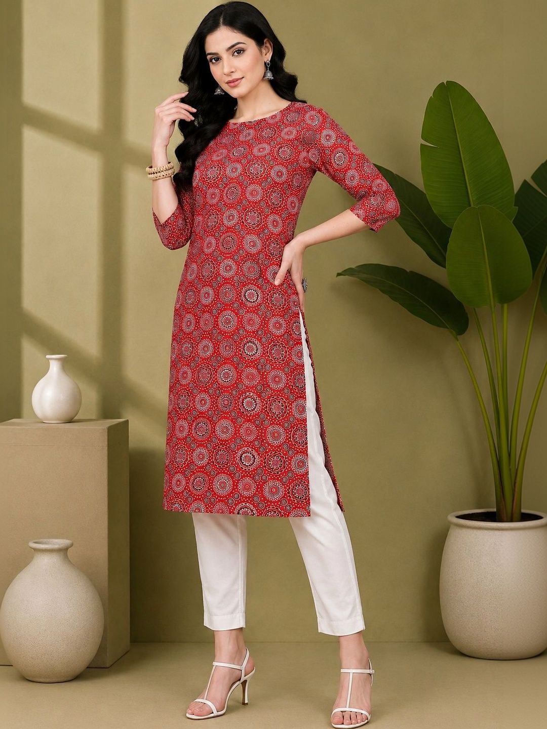 JANKHANA Women Geometric Printed Indie Prints Crepe Kurta-picture-18