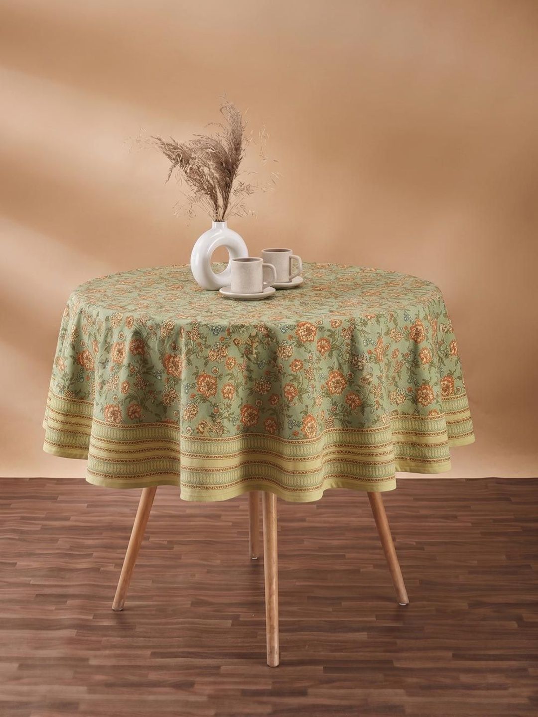 Fabindia Teal Floral Cotton Round 6-Seater Table Cover-image-43
