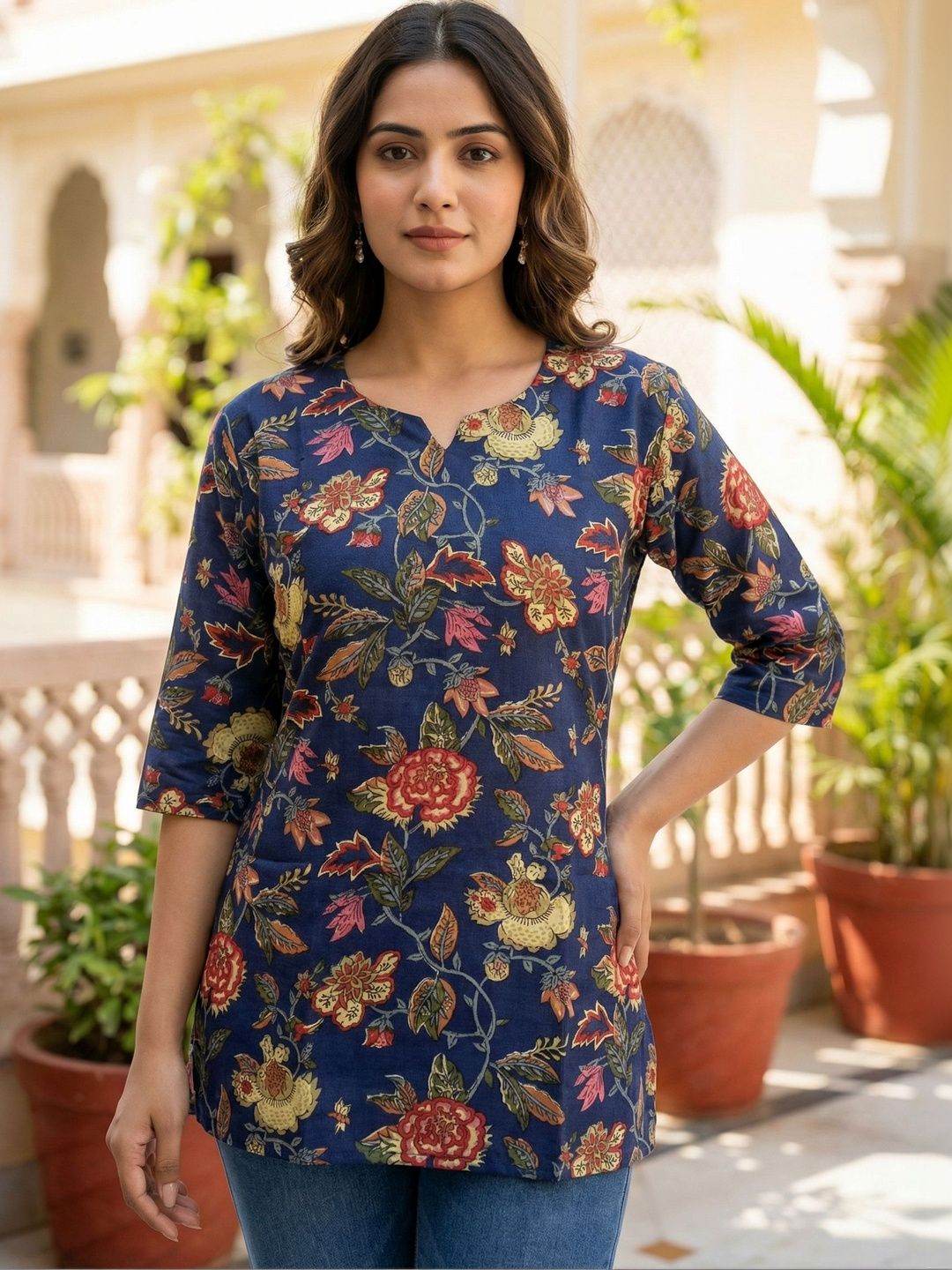JANKHANA Floral Printed V-Neck Kurti-picture-12