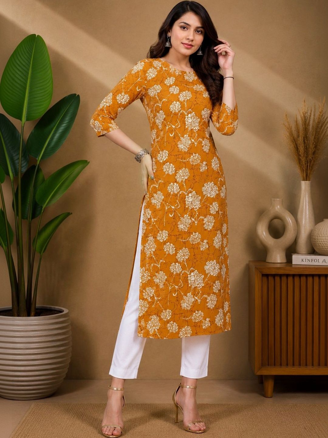JANKHANA Women Floral Printed Indie Florals Crepe Kurta-picture-36