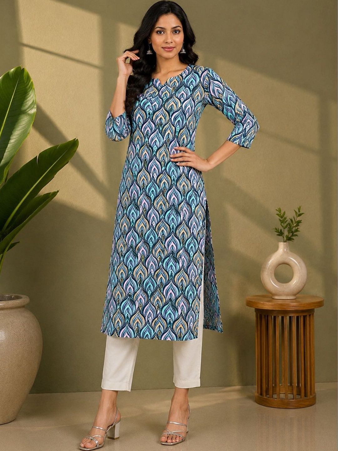 JANKHANA Women Printed Indie Prints Crepe Kurta-image-45