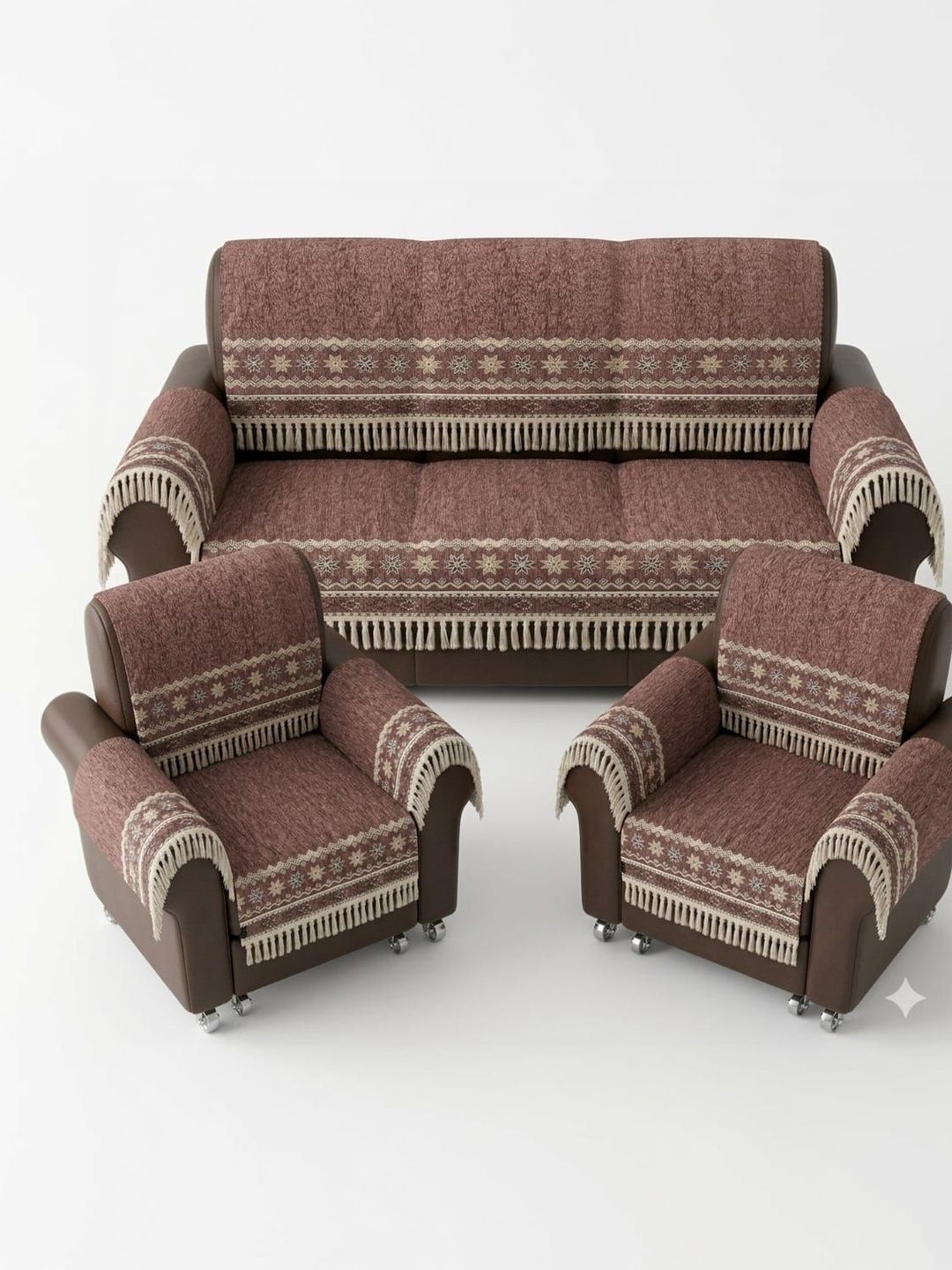 KANUM Peach-Coloured & Brown Printed Sofa Cover With Arms-picture-48