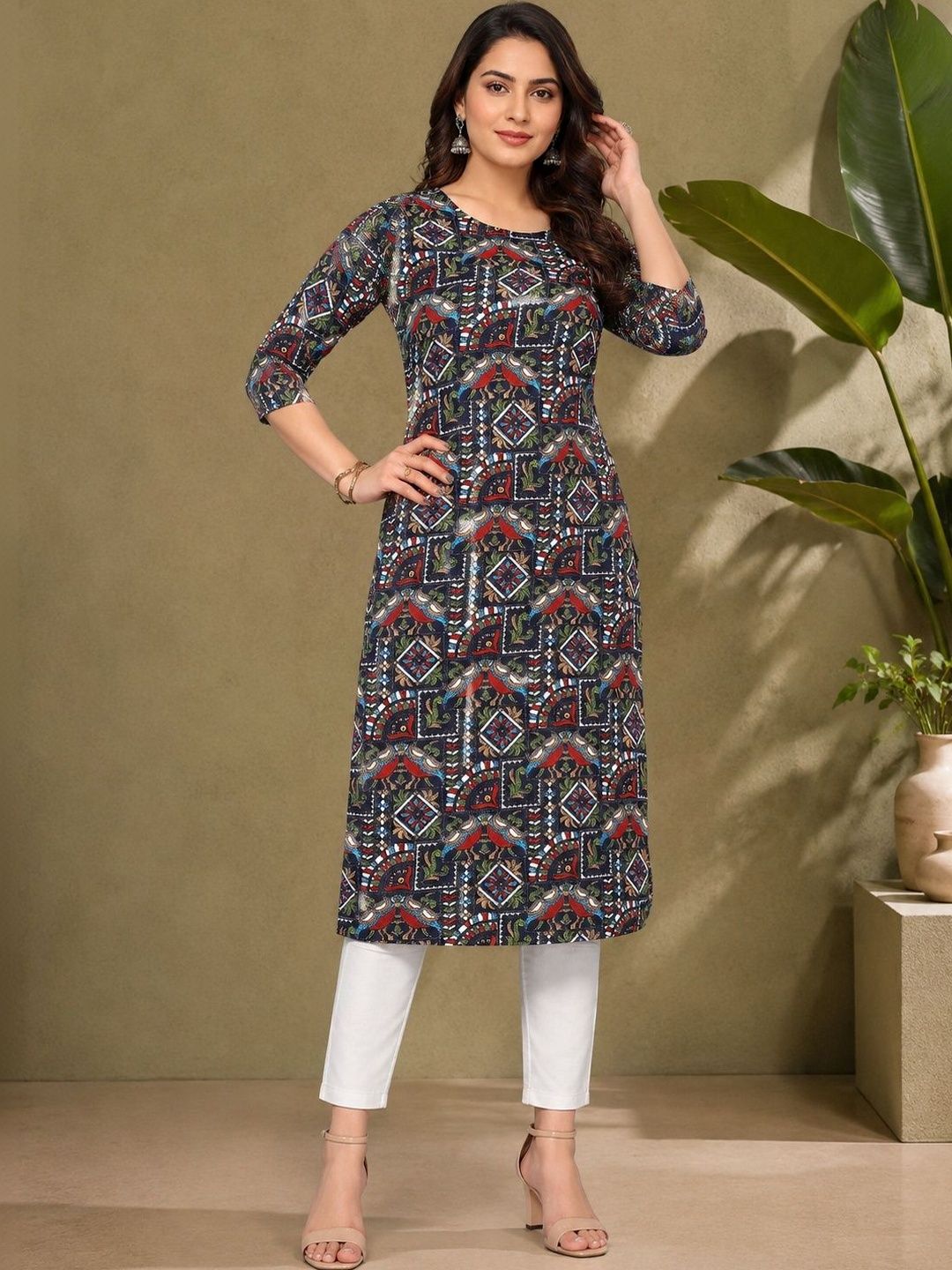 JANKHANA Women Geometric Printed Indie Prints Crepe Kurta-picture-30
