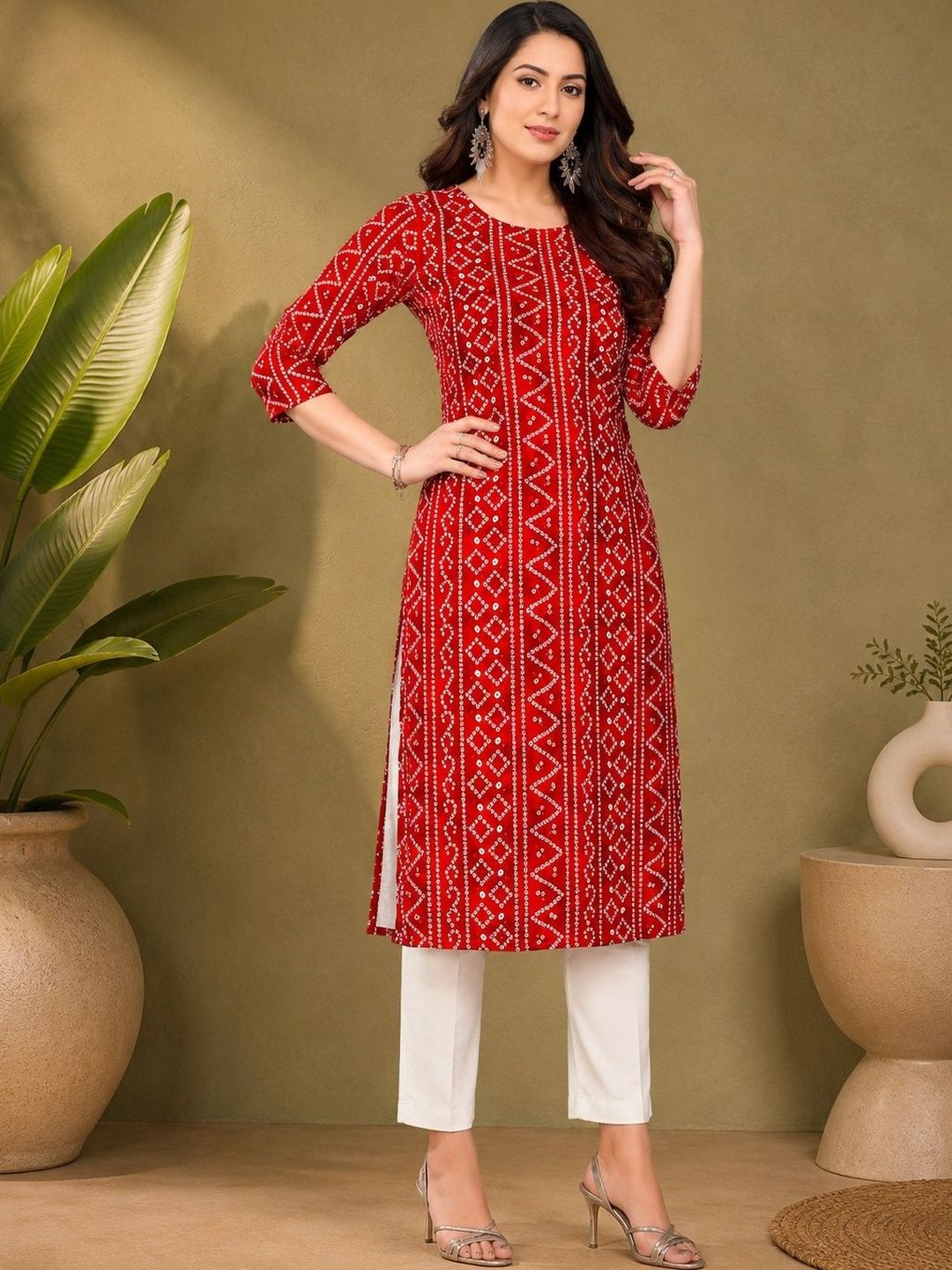 JANKHANA Women Bandhani Printed Indie Prints Crepe Kurta-picture-19