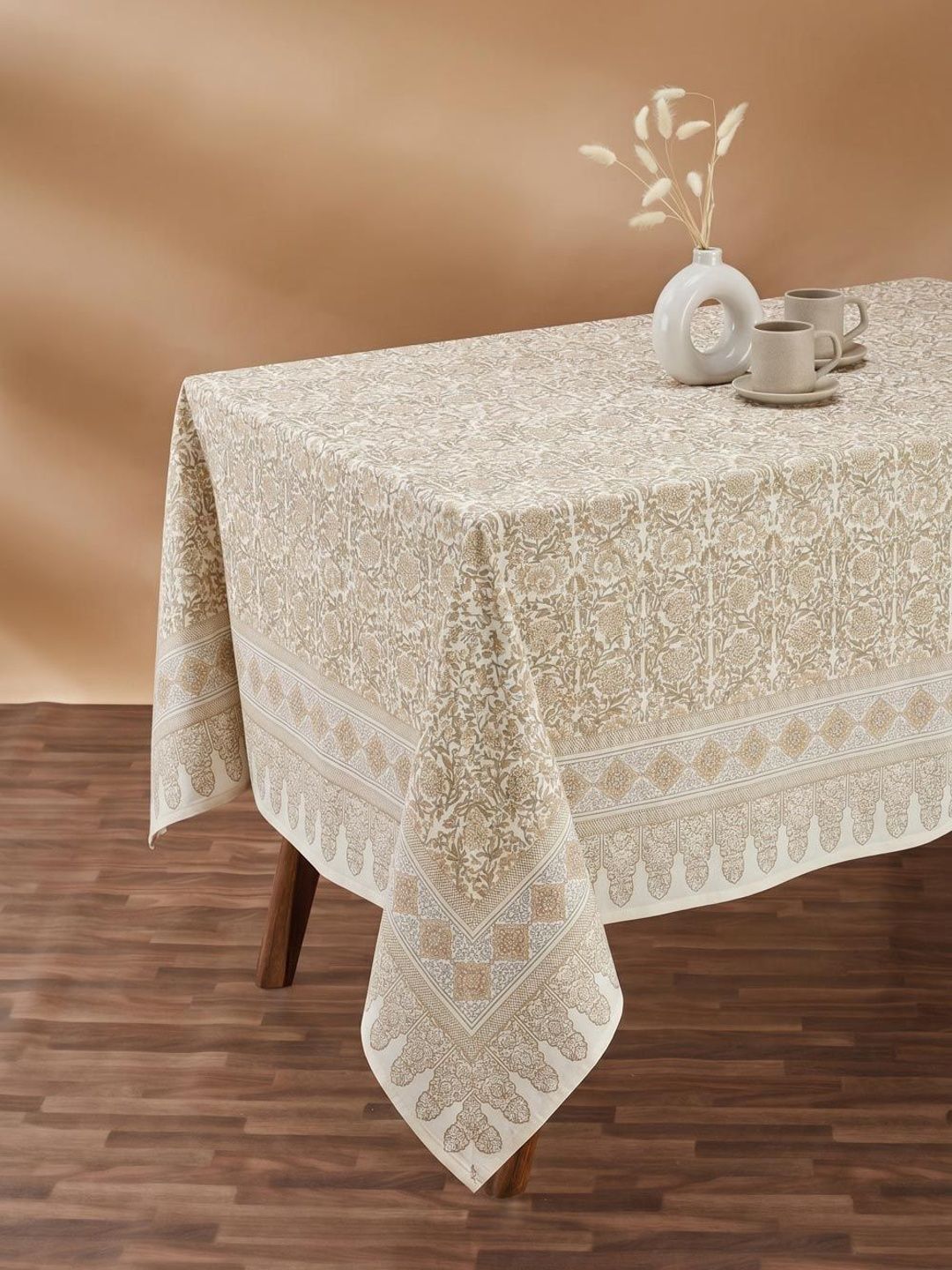 Fabindia Beige Floral Cotton 6-Seater Table Cover-picture-23