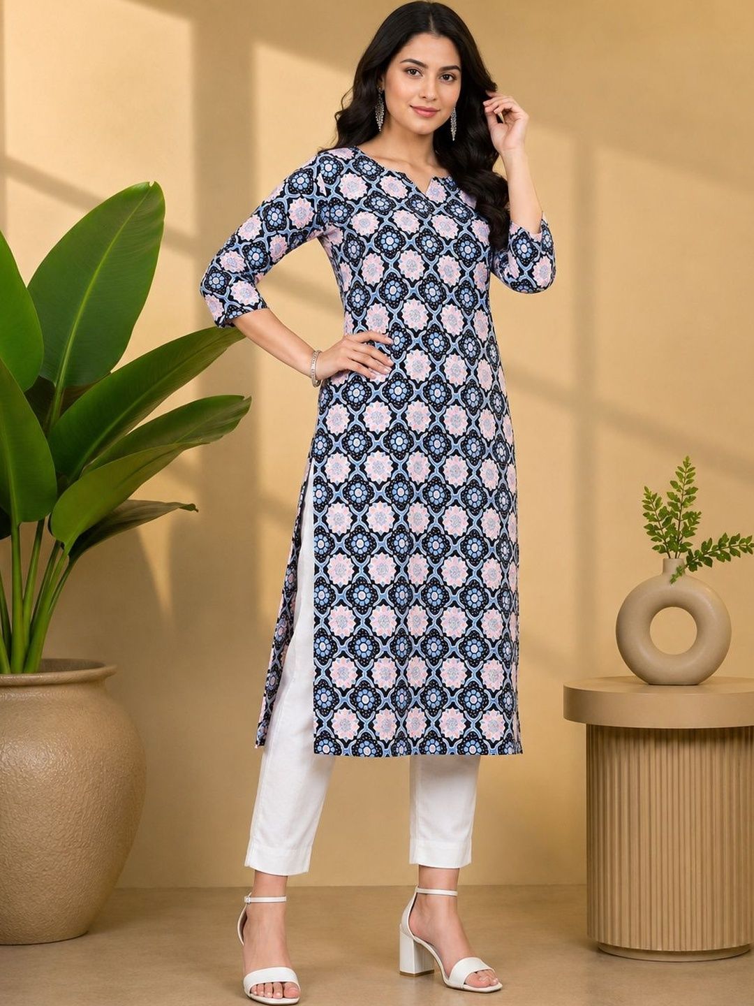 JANKHANA Women Geometric Printed Crepe Kurta-picture-12