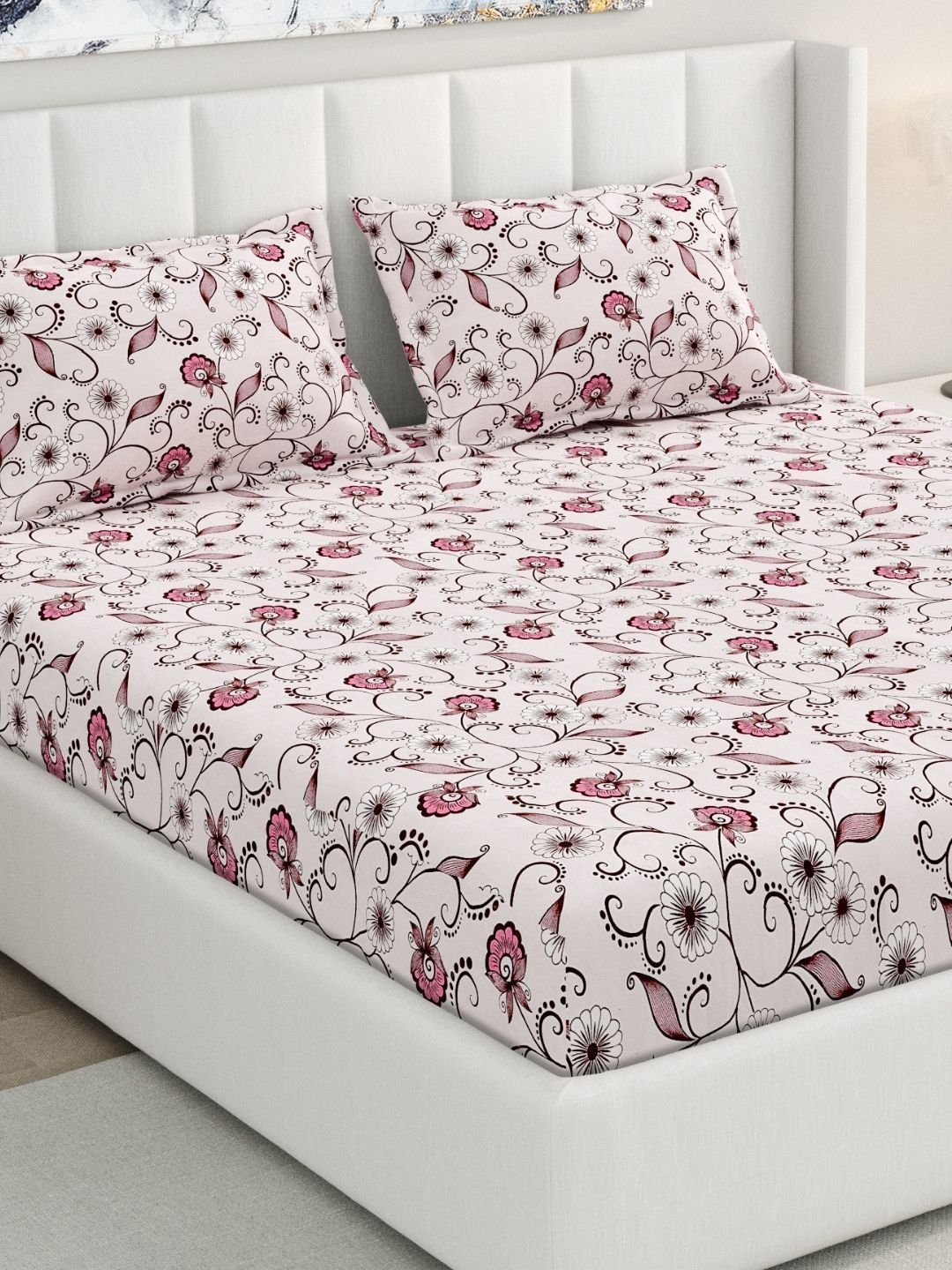 RIVERMOOR Pink Floral 200 TC Bedsheet with 2 Pillow Covers-picture-27