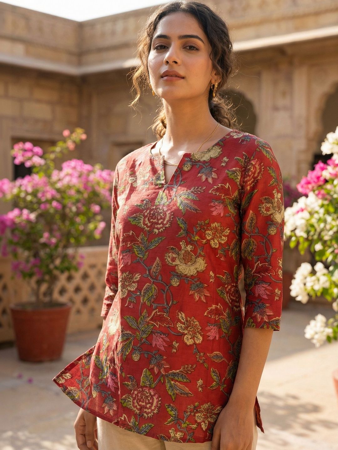 JANKHANA Pack Of 2 Floral Printed Notch Neck Straight Kurtis-picture-33