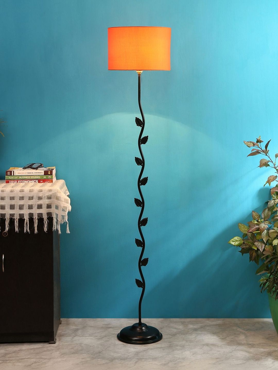 Aura Orange-Colored & Black Iron Cylinder Floor Lamp-image-5