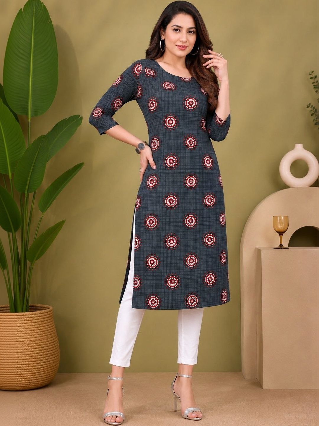 JANKHANA Women Geometric Printed Crepe Kurta-picture-7