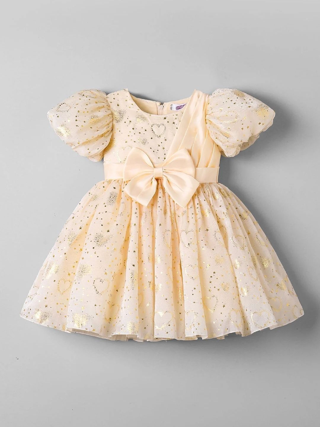 Hopscotch Embellished Puff Sleeve Net Mini Dress-picture-37