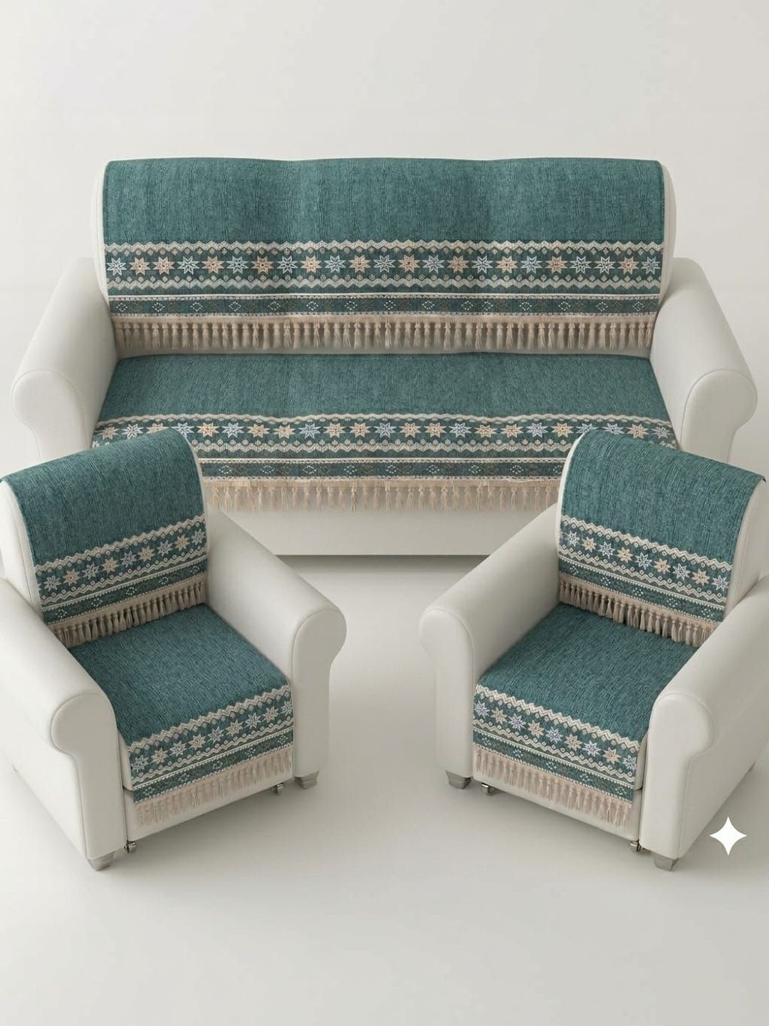 KANUM Sea Green & Teal Printed Sofa Cover Without Arms-picture-21