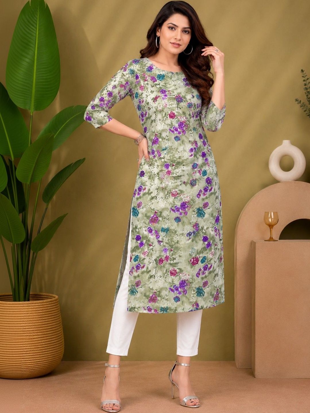 JANKHANA Women Floral Printed Floral Crepe Kurta-picture-1