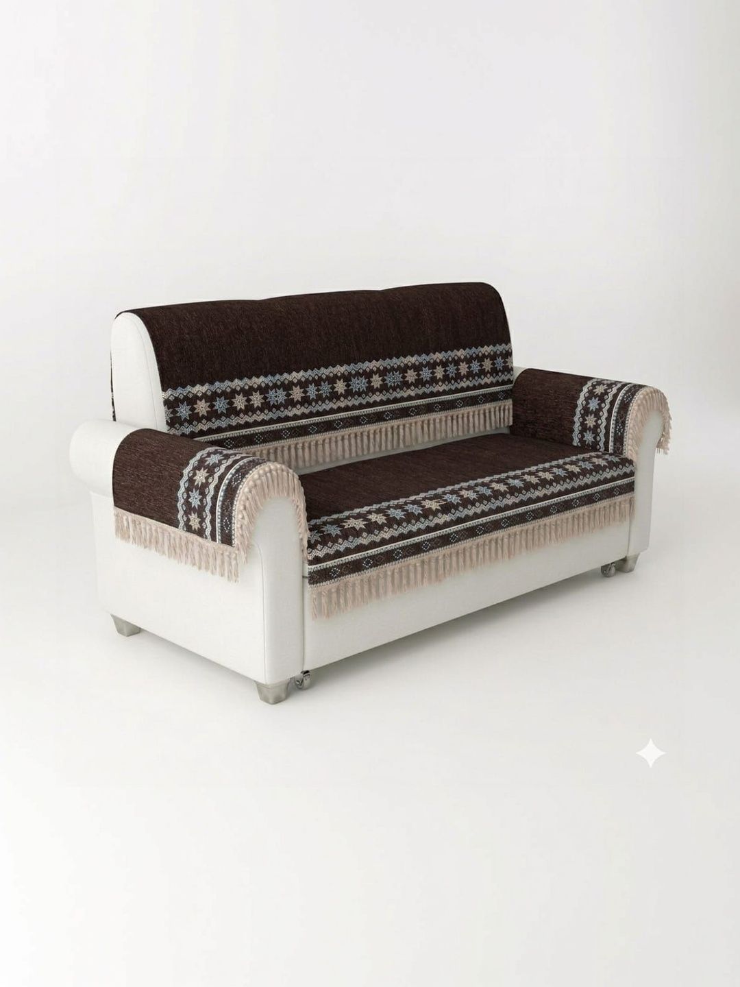 KANUM Coffee Brown & Brown Printed Sofa Cover With Arms-picture-17