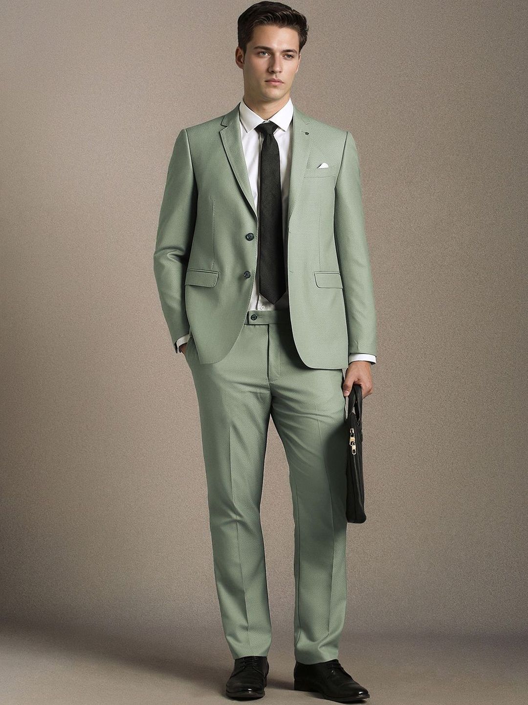 Louis Philippe Self Design Notched Lapel Slim Fit 2 Piece Blazer And Trousers Suits-picture-44