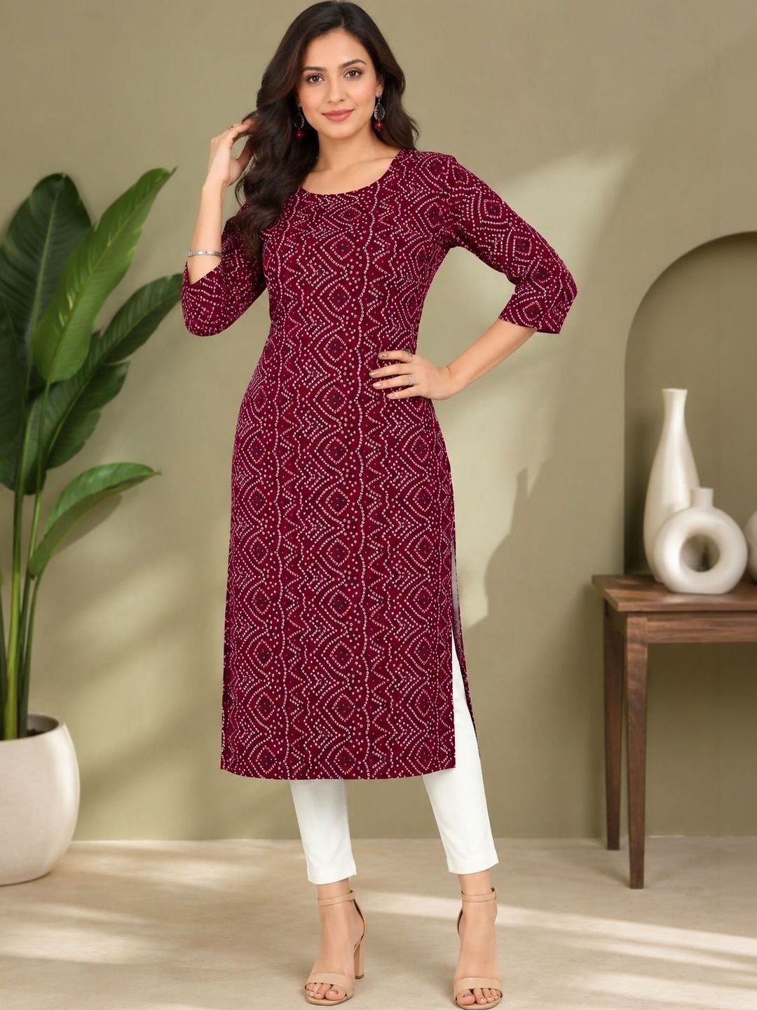 JANKHANA Women Bandhani Printed Indie Prints Crepe Kurta-picture-41