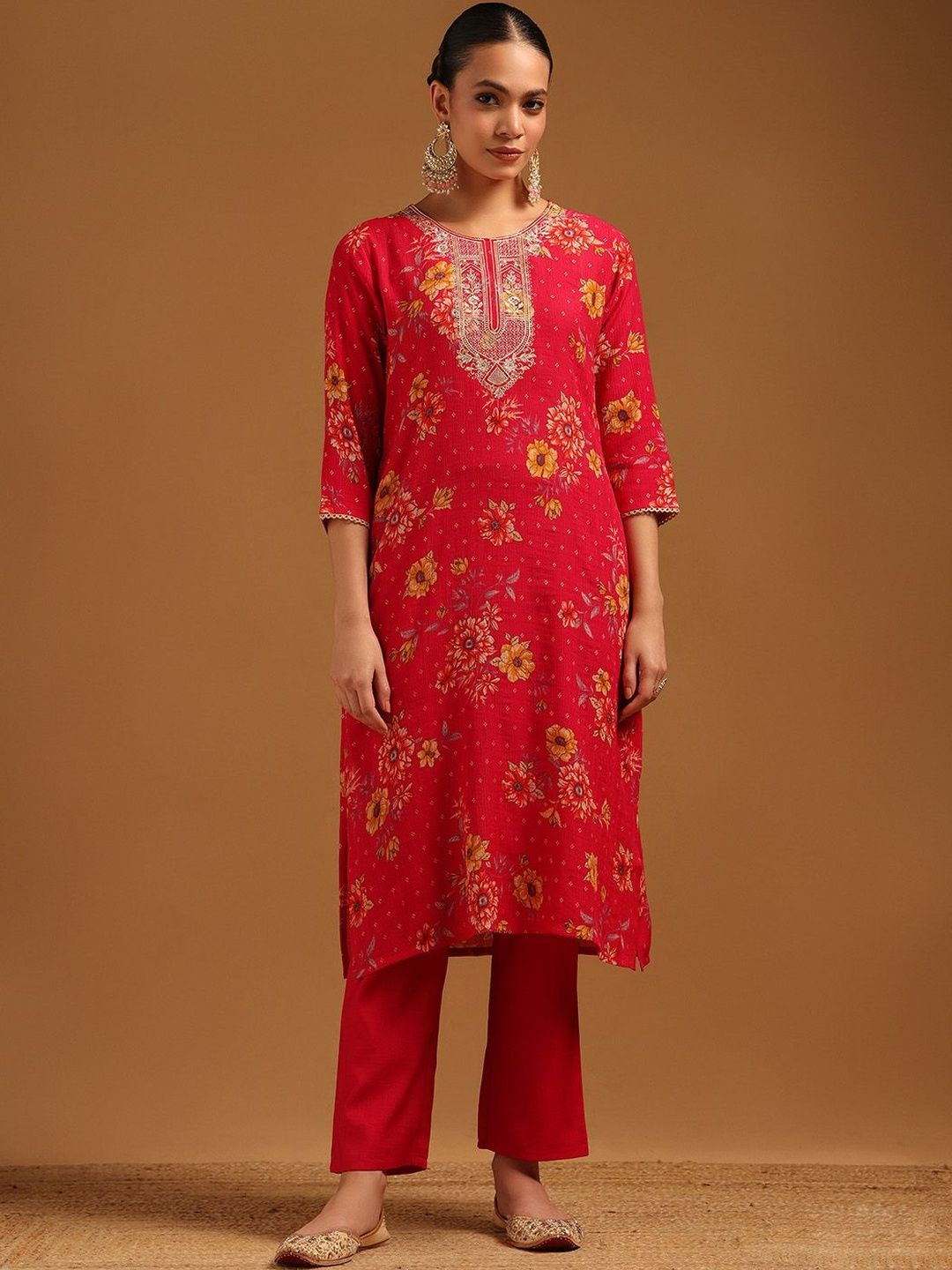 Soch Women Floral Printed Regular Thread Work Kurta with Trousers-picture-8