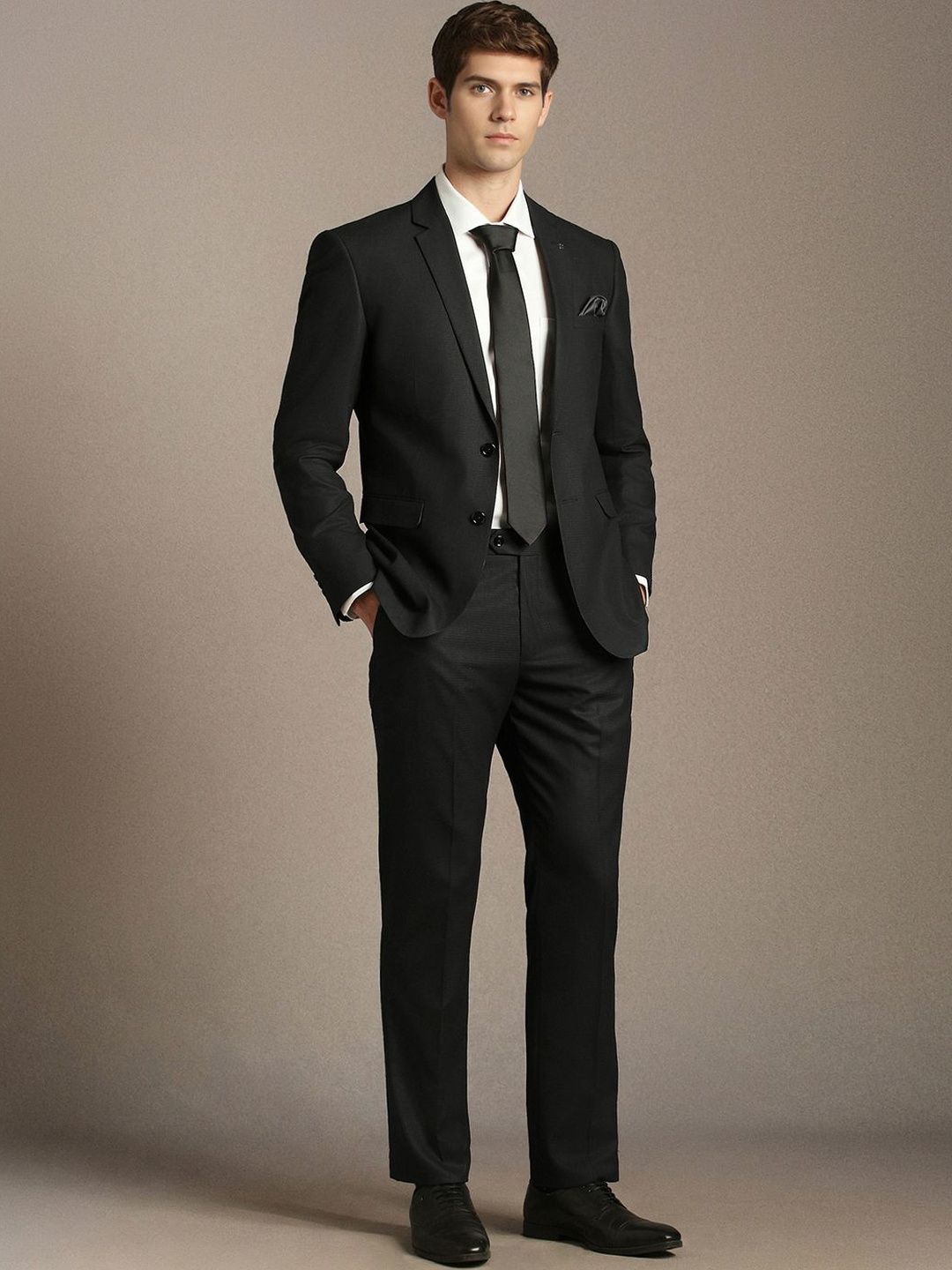 Louis Philippe Self Design Notched Lapel Slim Fit 2 Piece Blazer and Trousers Suits-picture-37