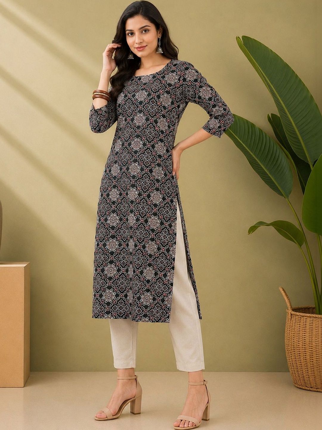 JANKHANA Women Ethnic Motifs Printed Indie Prints Crepe Kurta-picture-6