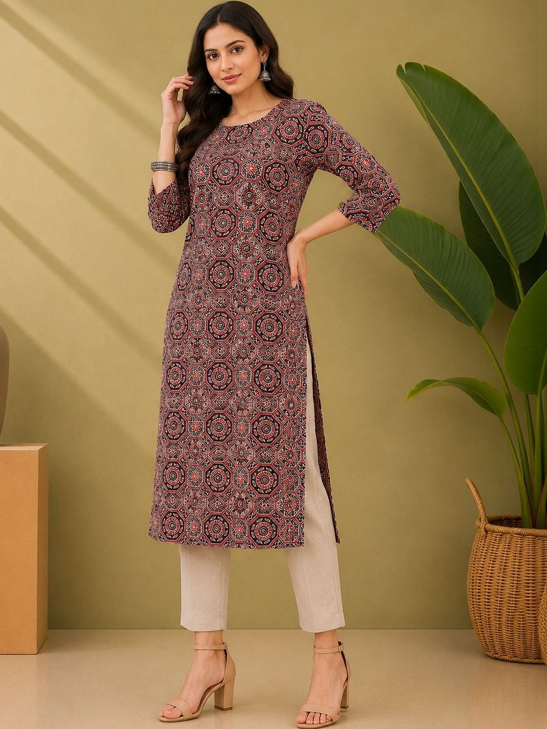 JANKHANA Women Geometric Printed Indie Prints Crepe Kurta-picture-24