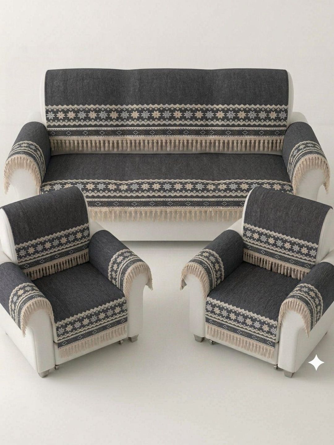KANUM Grey & Charcoal Printed Sofa Cover With Arms-picture-47