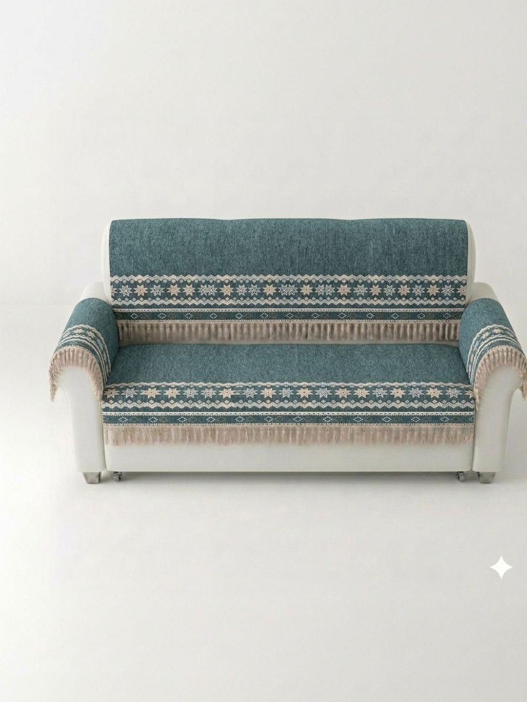 KANUM Sea Green & Teal Printed Sofa Cover With Arms-picture-35