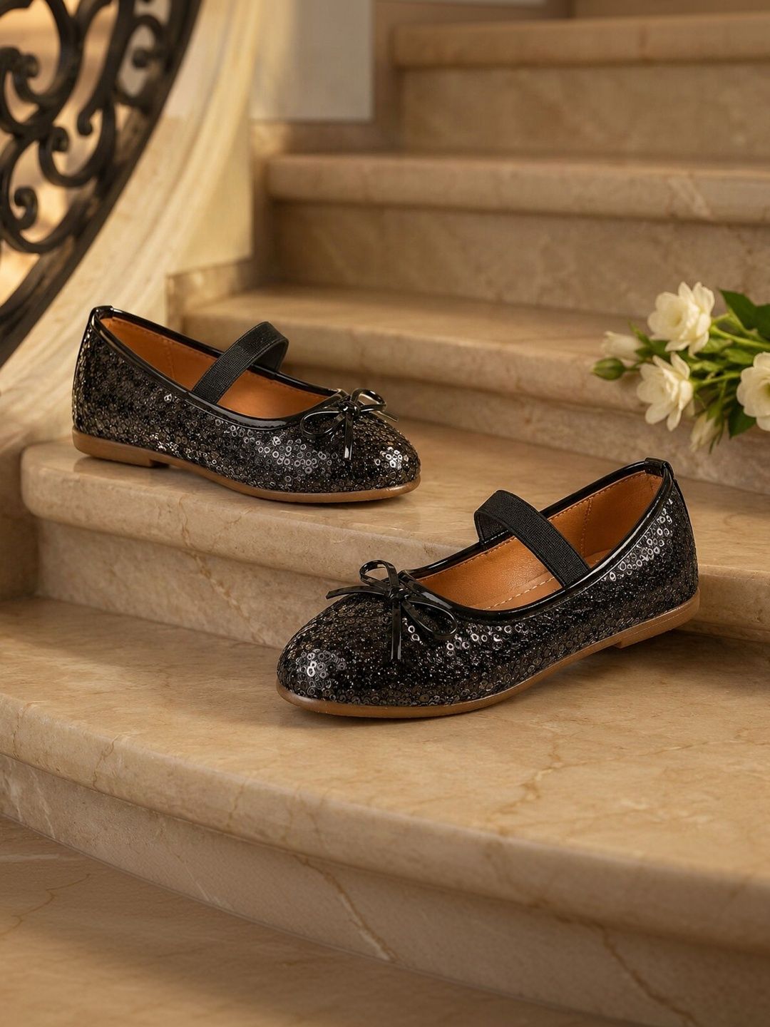 YK Girls Embellished Round Toe Velcro Ballerinas-image-15