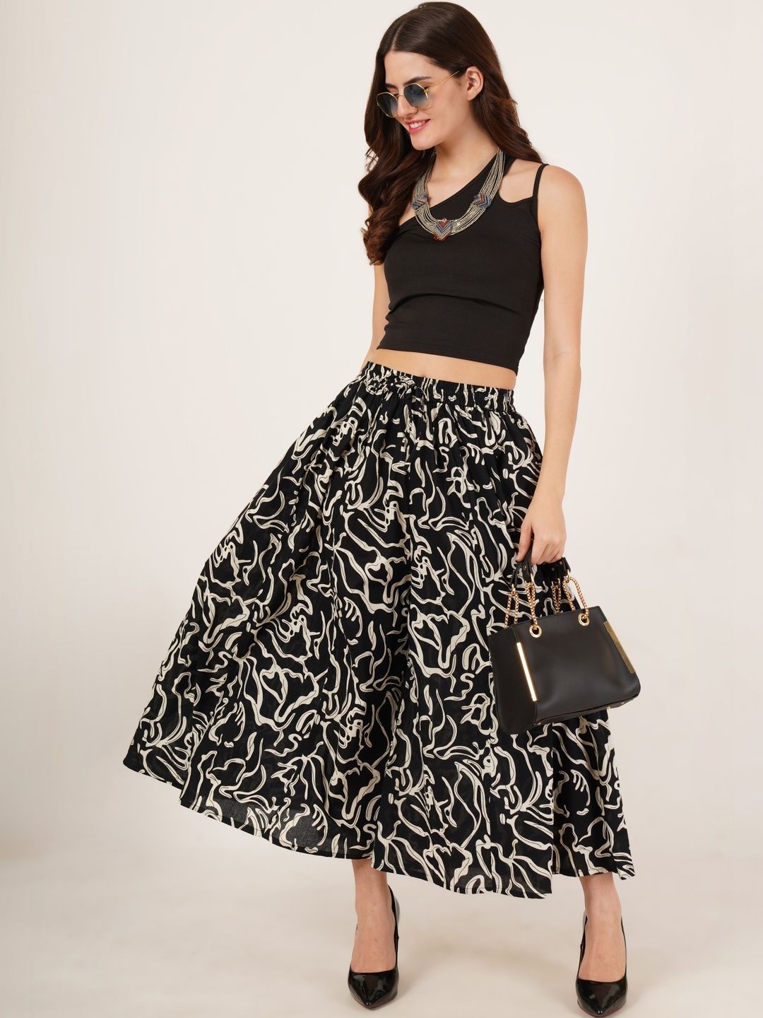 Sangria Printed Flared Cropped Palazzos-picture-30