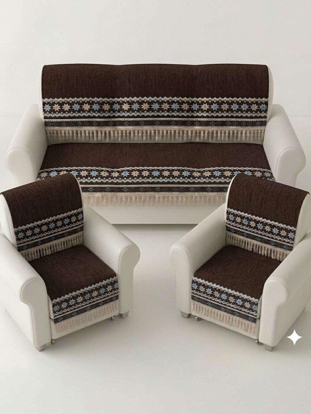 KANUM Coffee Brown & Brown Printed Sofa Cover Without Arms-picture-11