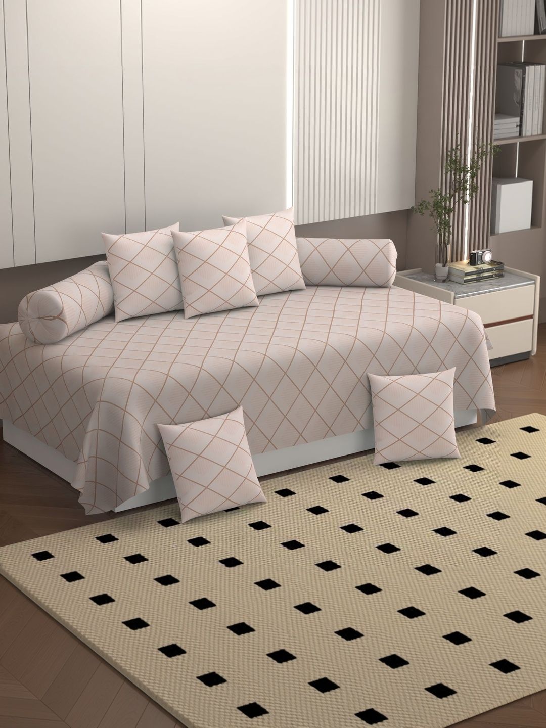 bromwick BELVOSTUM Set Of 8 Pink Checked 250 TC Super Soft Microfiber Diwan Set-picture-53
