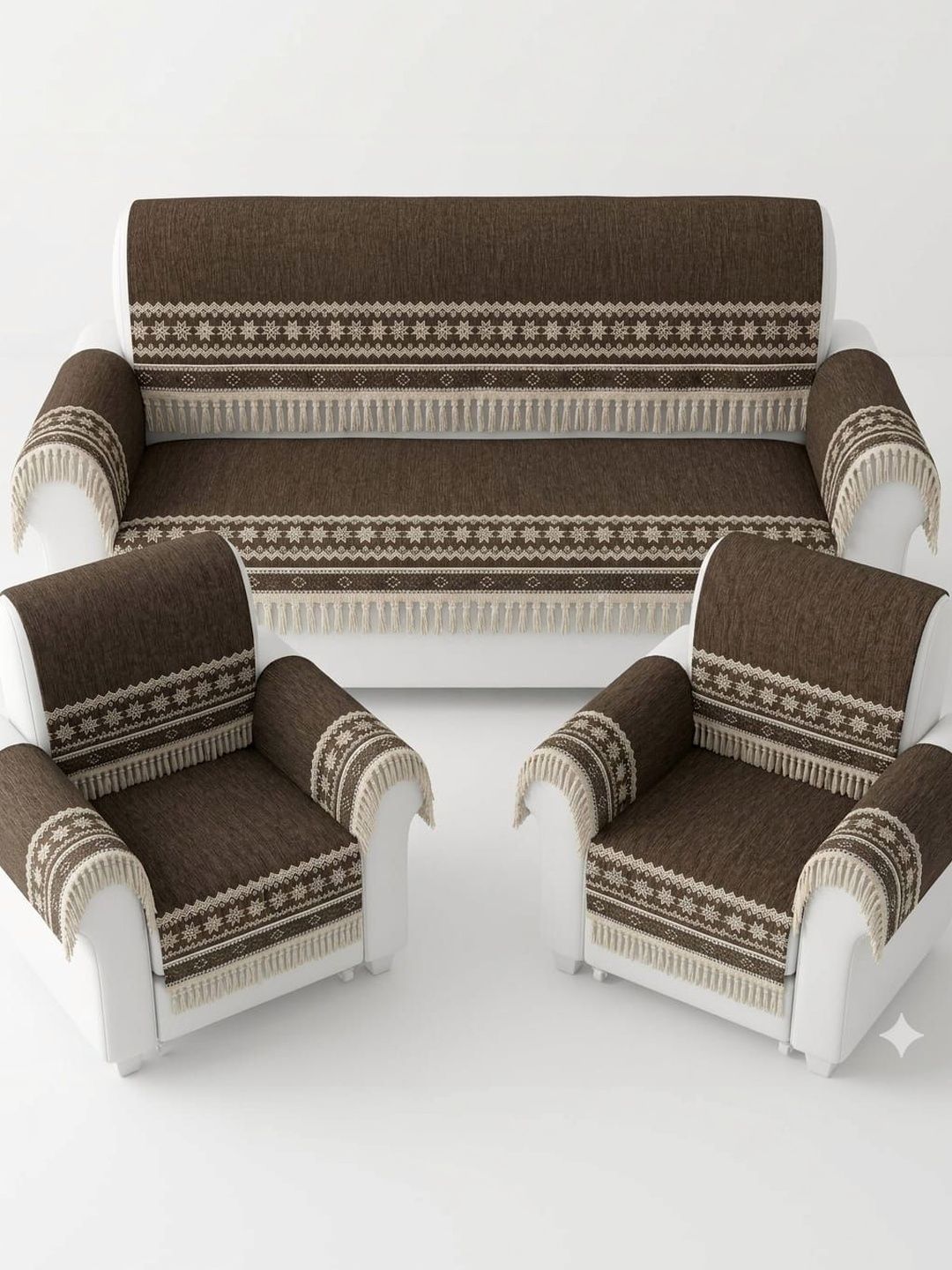 KANUM Brown & Brown Printed Sofa Cover With Arms-image-42