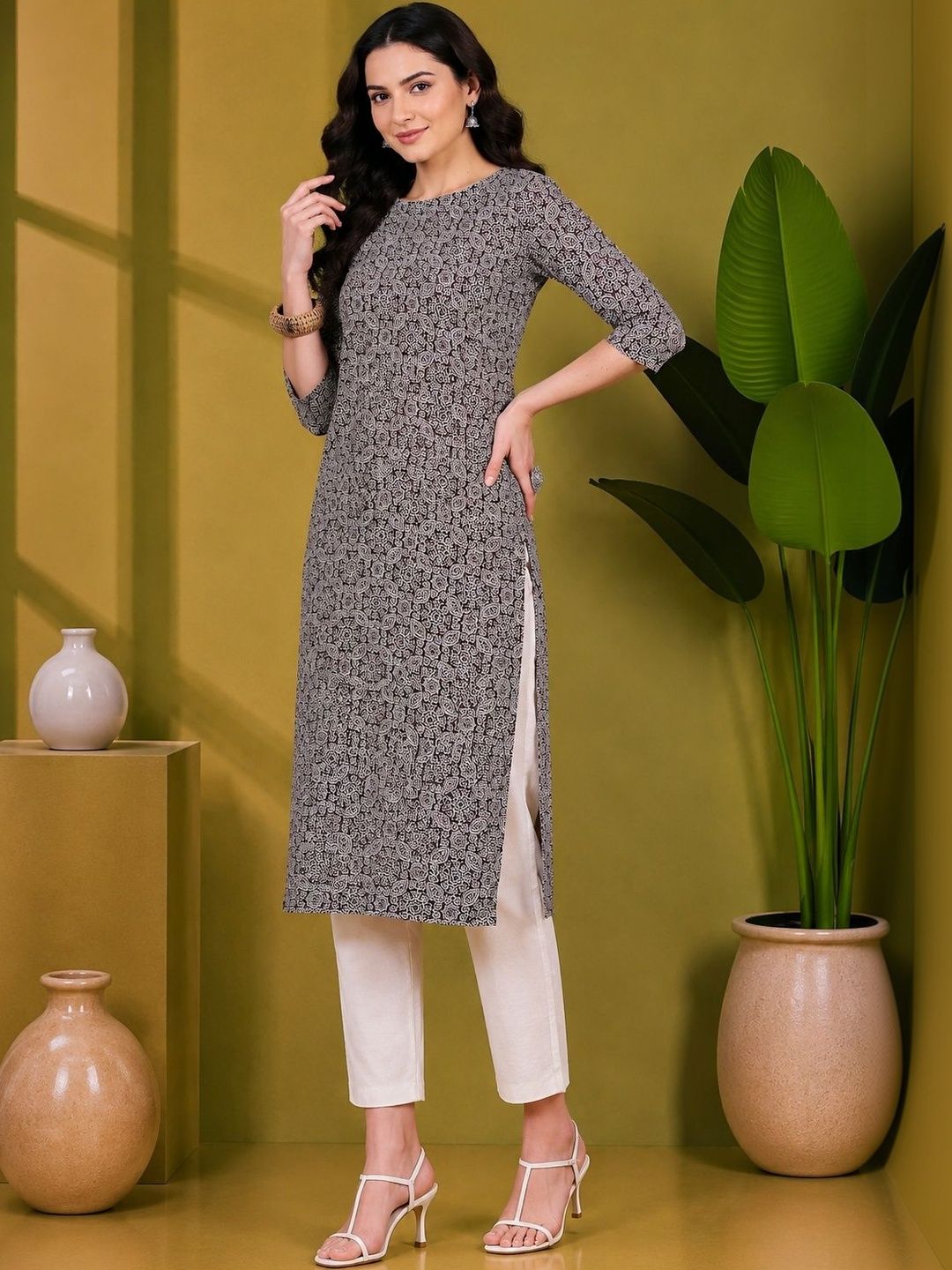 JANKHANA Women Geometric Printed Crepe Kurta-picture-5