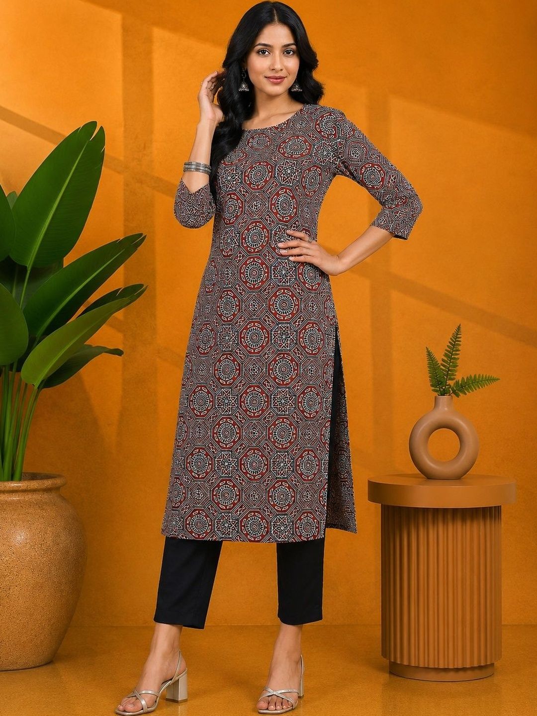 JANKHANA Women Geometric Printed Indie Prints Crepe Kurta-picture-34