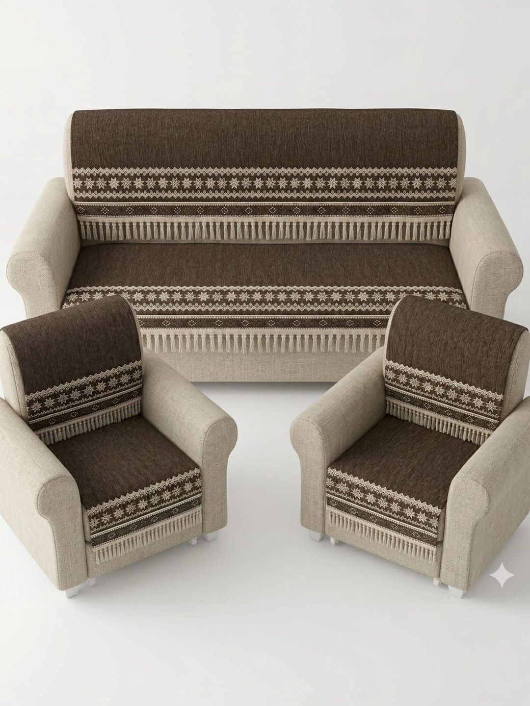 KANUM Brown & Brown Printed Sofa Cover Without Arms-image-37