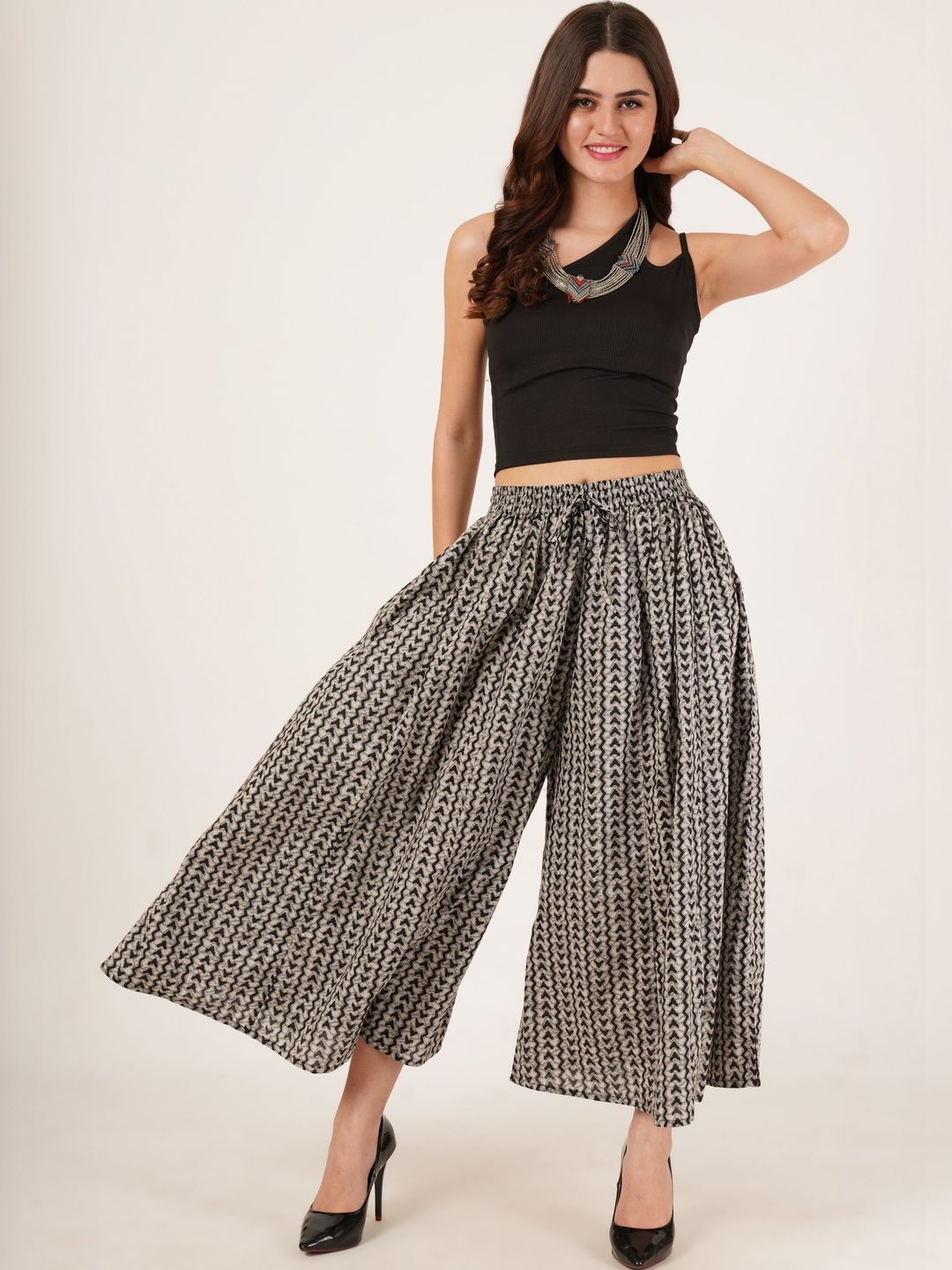 Sangria Printed Flared Cropped Palazzos-picture-26