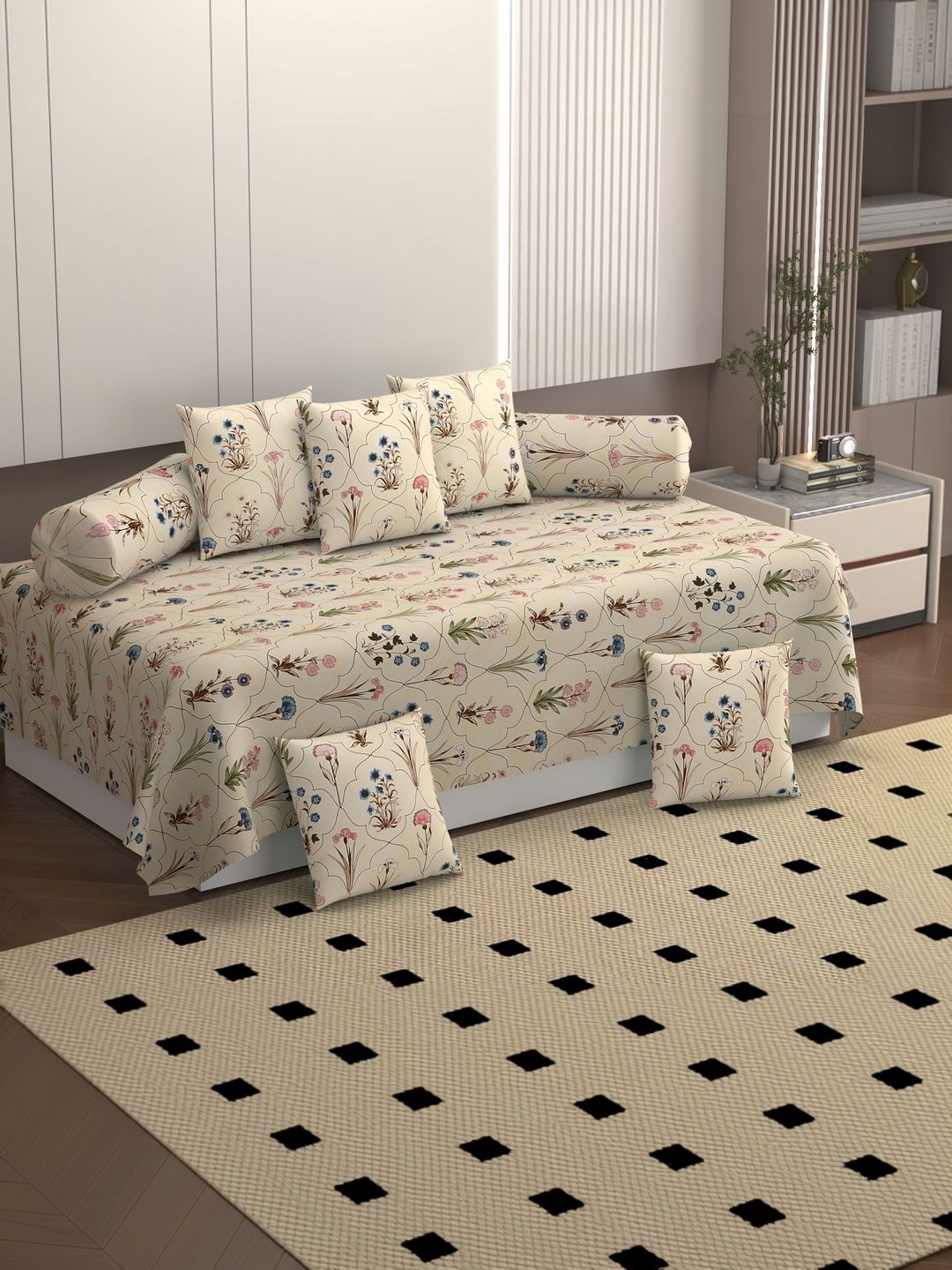 bromwick BELVOSTUM Set Of 8 Cream-Colored & Green Printed 250 TC Super Soft Microfiber Diwan Set-picture-19