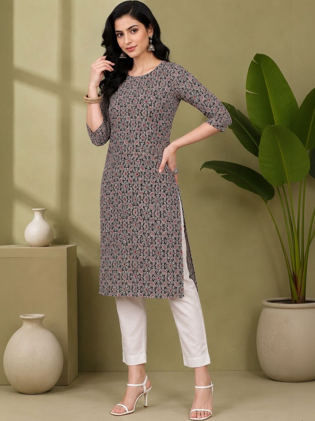 JANKHANA Women Ethnic Motifs Printed Indie Prints Crepe Kurta-picture-16