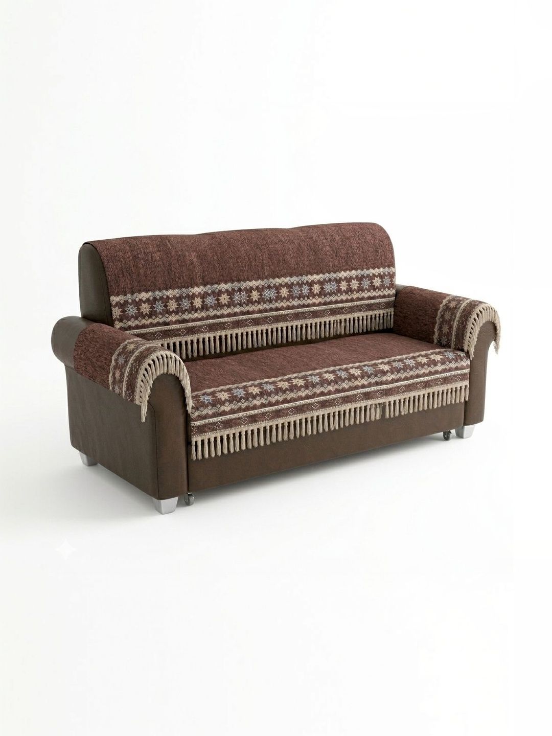 KANUM Peach-Coloured & Brown Printed Sofa Cover With Arms-picture-41