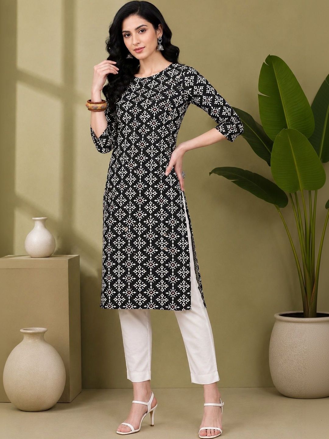 JANKHANA Women Geometric Printed Crepe Kurta-picture-26
