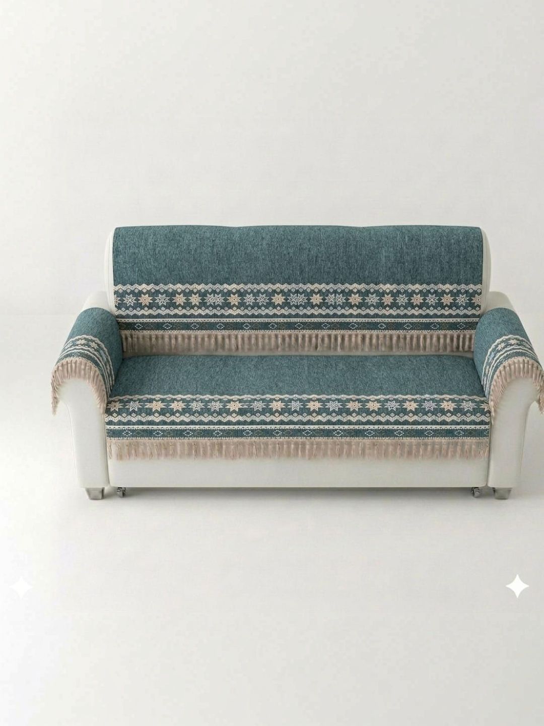 KANUM Sea Green & Teal Printed Sofa Cover With Arms-picture-43