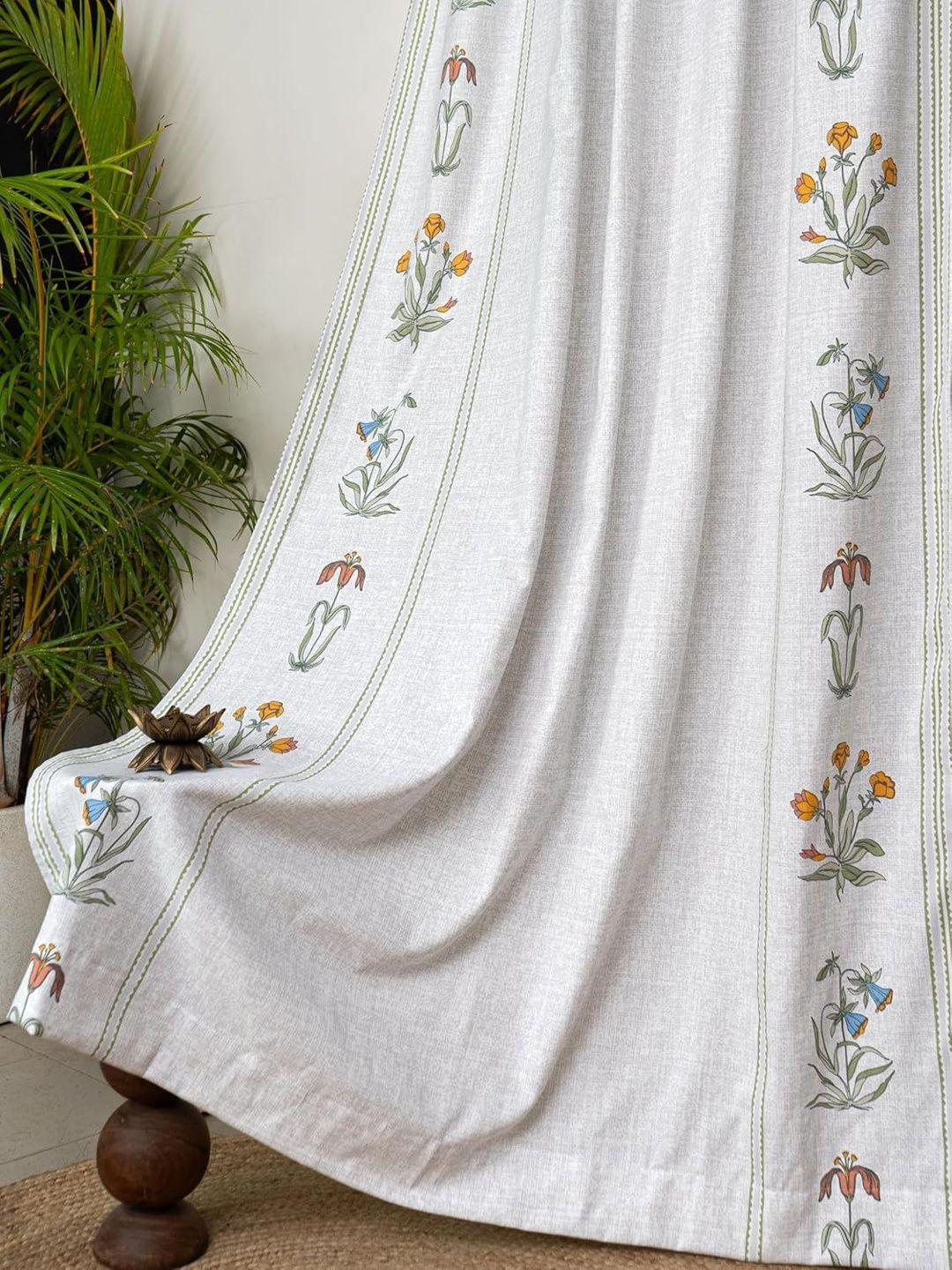 Tranquebar Home Beige & Green Set of 2 Floral Room Darkening Door Curtain-image-18