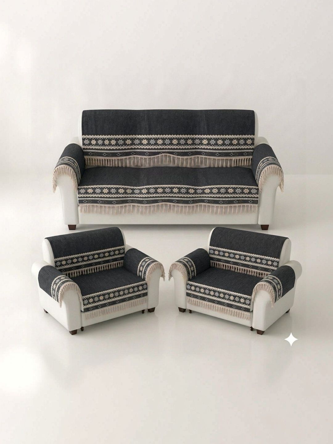 KANUM Grey & Charcoal Printed Sofa Cover With Arms-picture-30