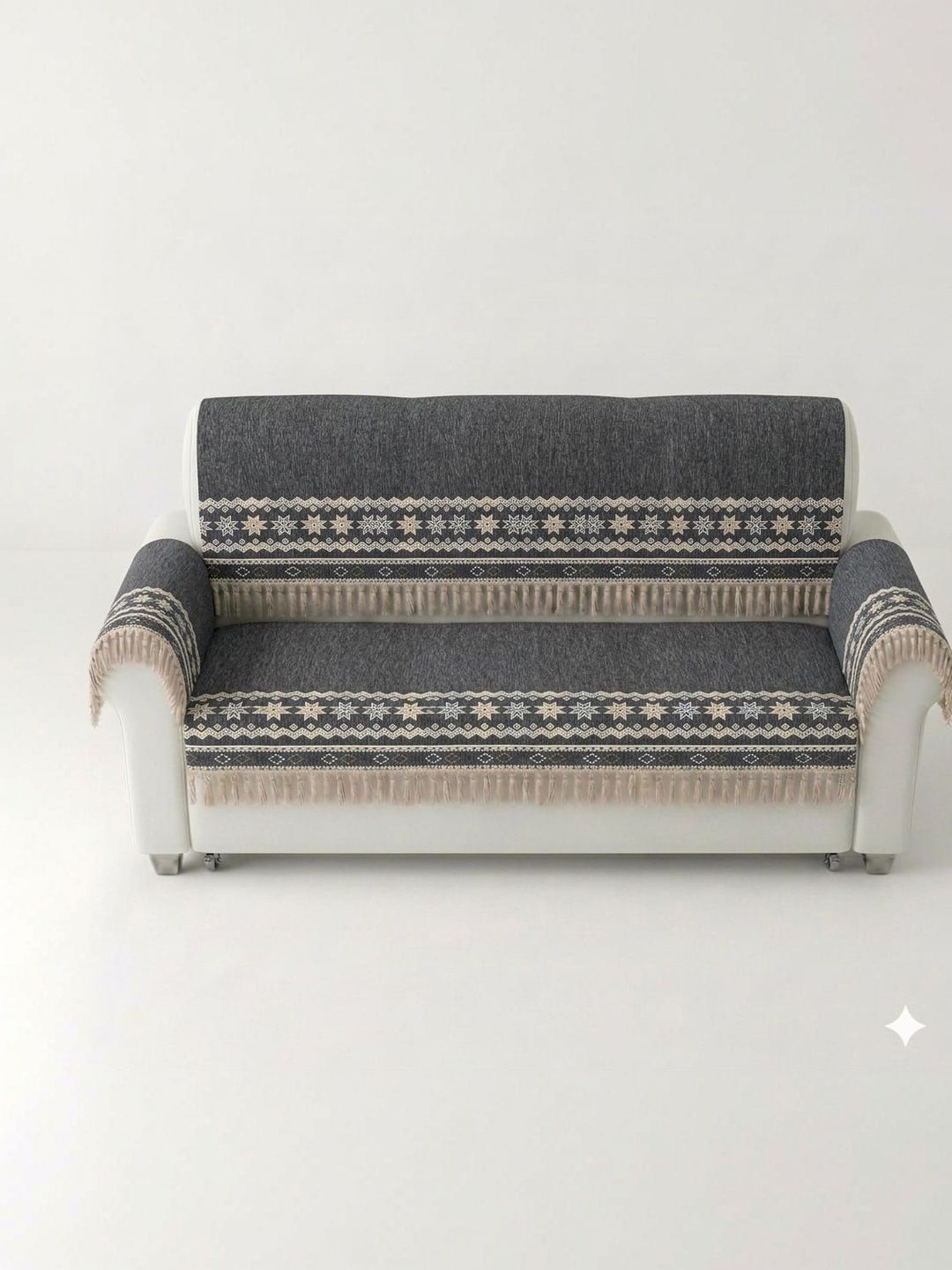 KANUM Grey & Charcoal Printed Sofa Cover With Arms-picture-32