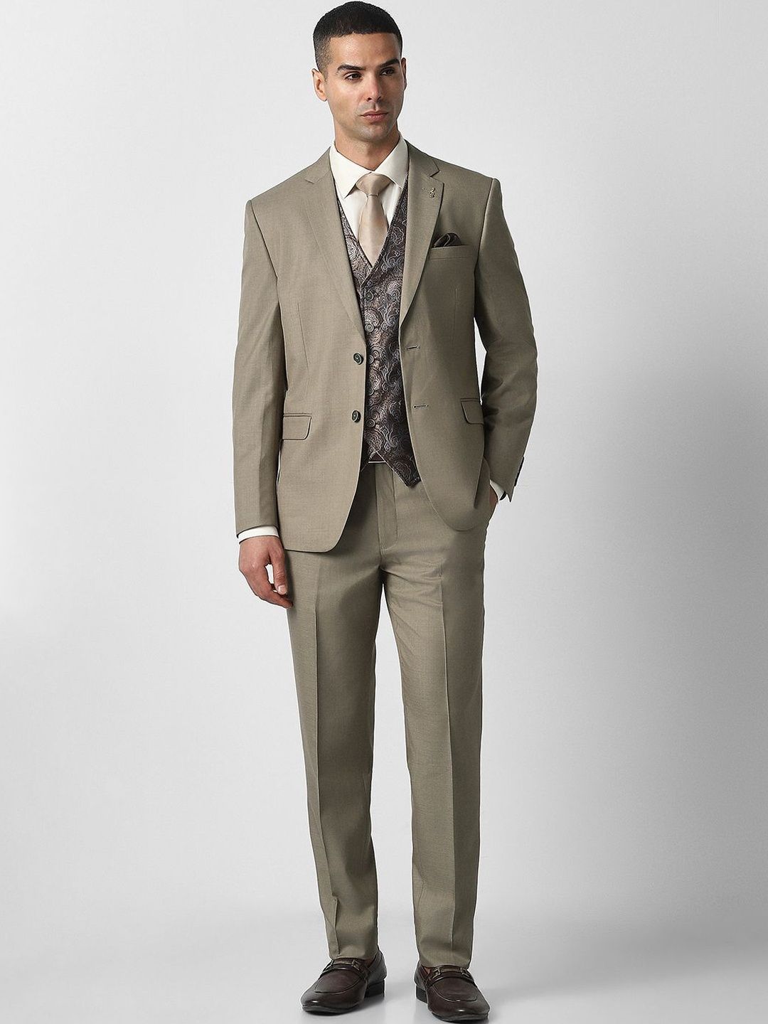 Van Heusen Self Design Notched Lapel Slim Fit 3 Piece Suits-picture-31