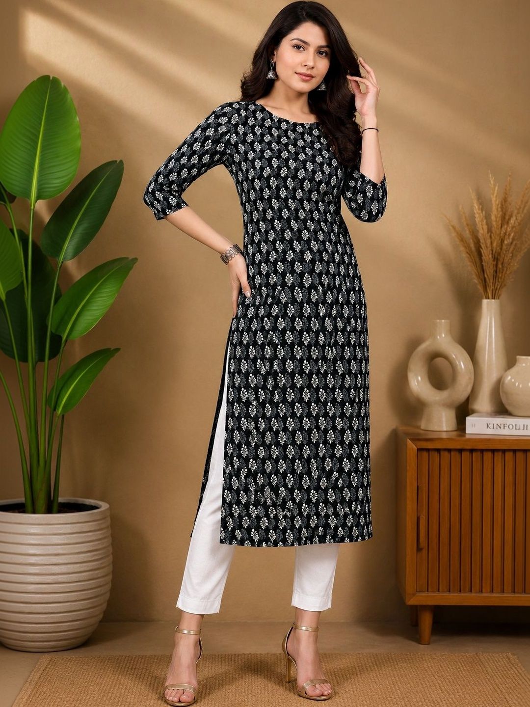 JANKHANA Women Ethnic Motifs Printed Crepe Kurta-picture-0
