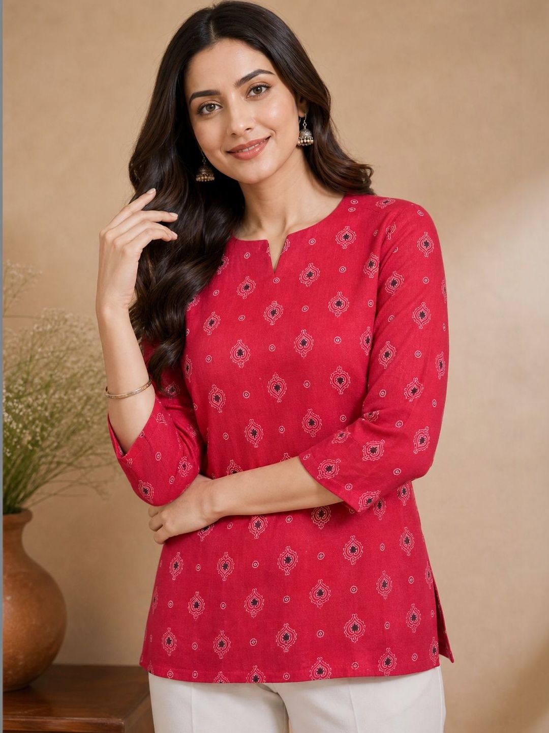 JANKHANA Selection Of 2 Ethnic Motifs Printed Notch Neck Kurti-picture-30