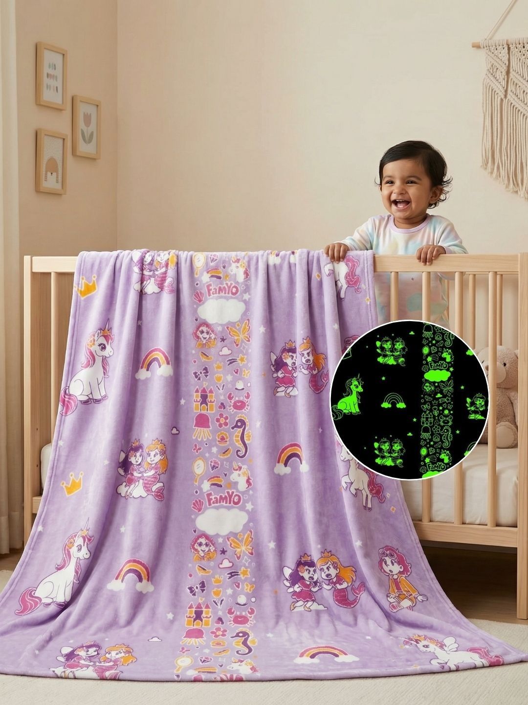 Famyo Lavender & Purple Cartoon Characters Microfiber AC Room 233 GSM Blanket-image-7